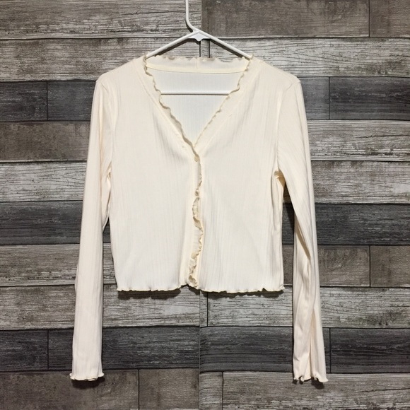 Dazy Button Front Blouse Top Women’s XL Off White Ruffled Accents Soft - Picture 4 of 11